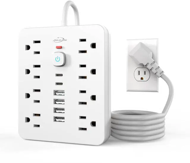 Alt view image 8 of 14 - Power Strip Surge Protector with 8 Outlets, 4 USB and 2 USB C Ports, 5 Ft Extension Cord, Flat Plug, Wall Mount, Overload Protection Desk USB Charging Station for Home, OfficeWhite