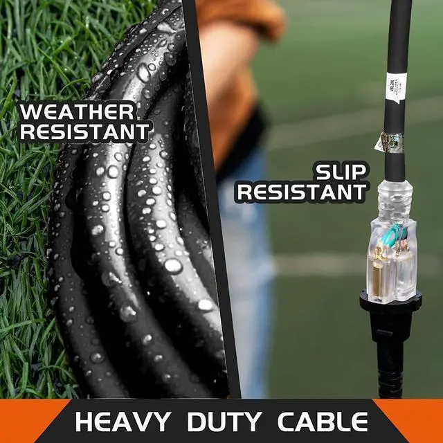Alt view image 11 of 13 - 3-Outlets Indoor Outdoor Extension Cord Weatherproof with Lighted End, UL Certified, 12 Gauge 25FT Black 3 Prong Heavy Duty, 12/3 SJTW 15A Power Cord
