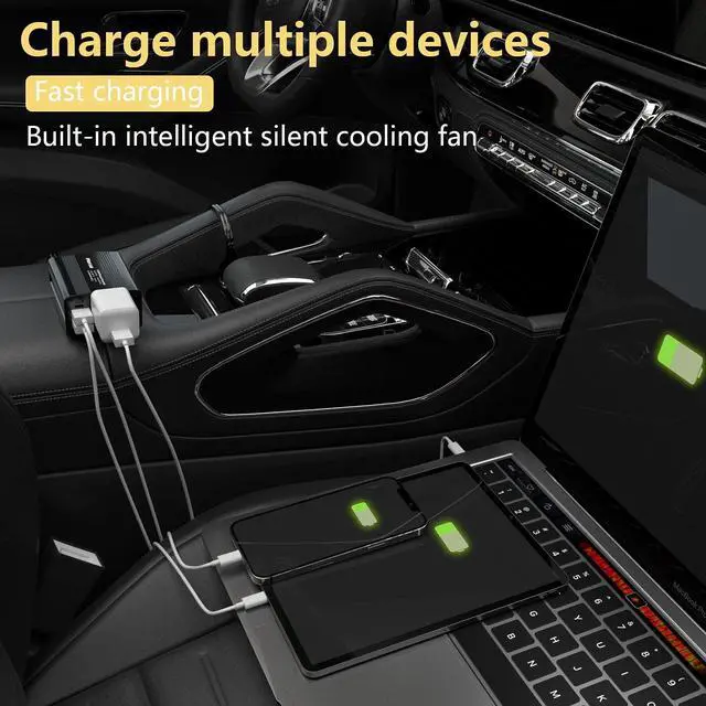 Alt view image 9 of 14 - 150W Power Inverter 12V DC to 110V AC Car Plug Adapter Outlet Converter with 3.1A Dual USB AC car Charger for Laptop Computer Black