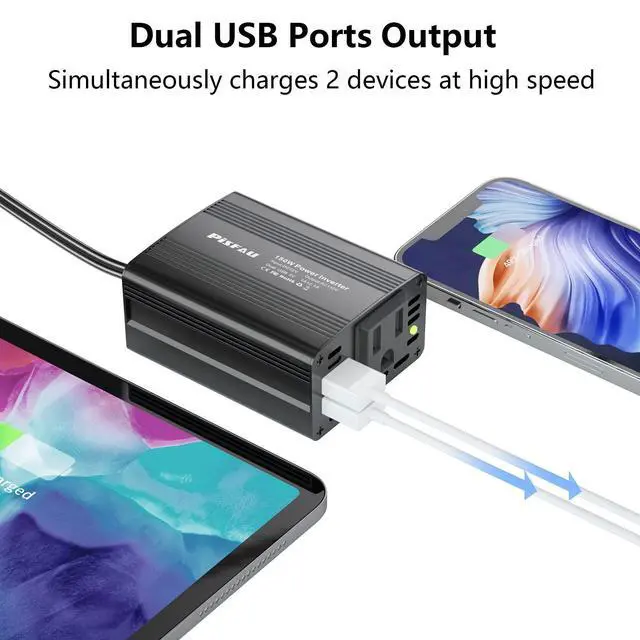 Alt view image 13 of 14 - 150W Power Inverter 12V DC to 110V AC Car Plug Adapter Outlet Converter with 3.1A Dual USB AC car Charger for Laptop Computer Black