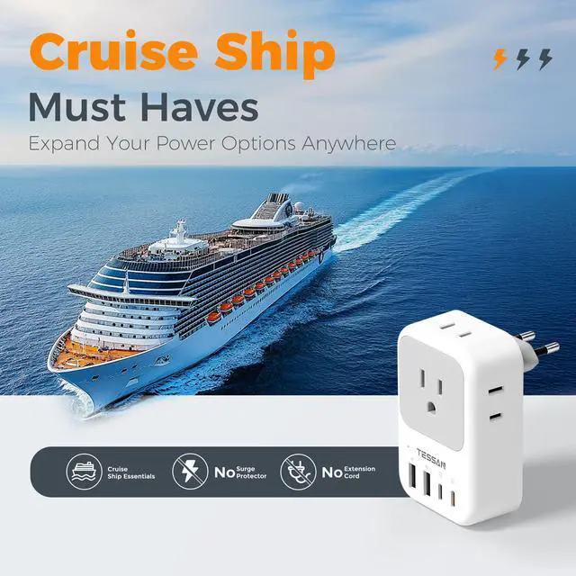 Alt view image 14 of 14 - European Travel Plug Adapter 2 Pack, PD 20W Adapter for Europe Plug with 4 AC Outlets 4 USB (2 USB C), Type C Adaptor for US to Europe, Italy, Spain, France, Portugal, Greece, Iceland, Germany