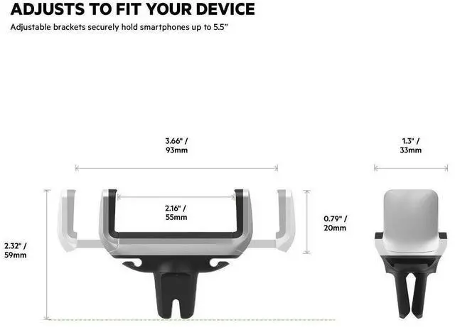 Alt view image 9 of 10 - Car Vent Mount, Black and Silver, Phone Stand for iPhones, Samsungs, LGs & Most Smartphones, Adjustable to Fit 5.5-Inch Screens