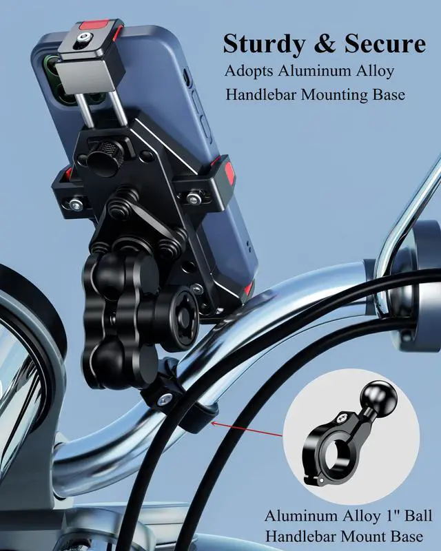 Alt view image 10 of 14 - Anti-Theft Aluminum Alloy Motorcycle Phone Mount with Vibration Dampener & High-Speed Secure Lock, Adjustable Bike Handlebar Cellphone Holder for Bicycle Scooter ATV, Fit 4.7-7.2'' Smartphone