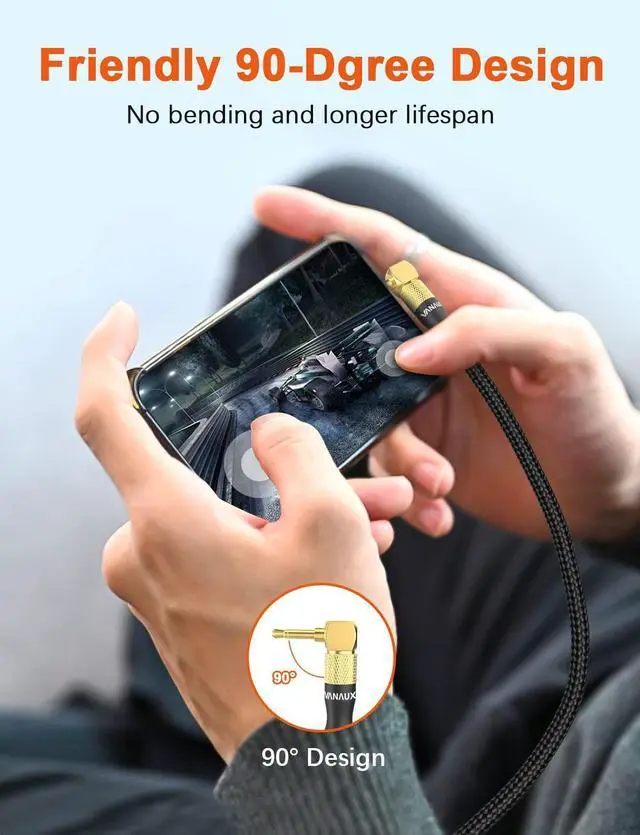 Alt view image 14 of 14 - 90 Degree Right Angle Aux Cable Male to Male 3.5mm Audio Cable Stereo Aux Cord Compatible with Laptop, Smartphone, Music Player,Tablets,Speakers (3.3feet/1m)