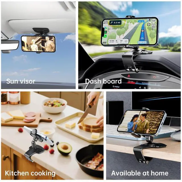 Alt view image 12 of 12 - Dashboard Car Phone Holder, Universal 360° Rotation Dash Phone Mount for Car, Multifunctional Dashboard Clip Phone Bracket, Hands-Free Cell Phone Holder Stand Compatible with iPhone & Android (Black)