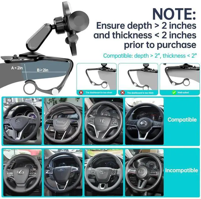 Alt view image 8 of 12 - Dashboard Car Phone Holder, Universal 360° Rotation Dash Phone Mount for Car, Multifunctional Dashboard Clip Phone Bracket, Hands-Free Cell Phone Holder Stand Compatible with iPhone & Android (Black)