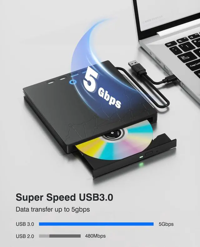 Alt view image 13 of 14 - External CD/DVD Drive for Laptop, DVD Burner CD Reader for Laptop, 8-in-1 USB 3.0 Portable CD Players with SD/TF Ports, External Disk Drive Optical for MacBook Windows 11 10 PC Linux OS