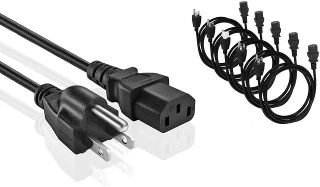 Alt view image 7 of 12 - Universal AC Power Cable - 5 Pack- 1ft. 3 Prong PC Power Cord Replacement for Computer, Monitor, Scanner, Printer, TV- IEC 320 C13 to NEMA 5-15P, 18awg, 125V 10 Amp (1-Feet)