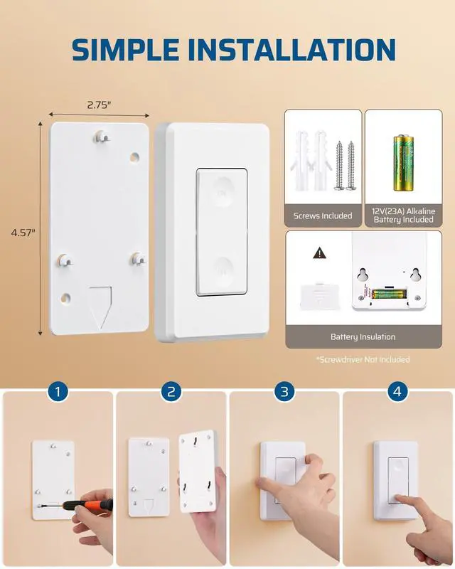 Alt view image 14 of 14 - Wireless Remote Wall Switch and Outlet, Remote Control Outlet Light Switch for Lamps, Fans, Expandable, 15A/1875W, 100ft RF Range, ETL Listed (1 Outlet and 2 Remotes)
