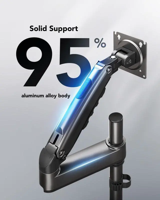 Alt view image 9 of 14 - Single Monitor Arm, Adjustable Desk Mount for 13-34 inch Screens, Holds 19.8lb, 22.44 inch Max Height, Full Motion Swivel Gaming Monitor Stand with VESA 75x75mm and 100x100mm Compatibility