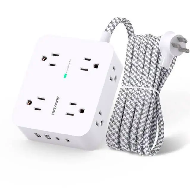 Alt view image 8 of 14 - Surge Protector Power Strip - 8 Outlets 4 USB (2 USB C) Charging Ports, Multi Plug Outlet Extender, 5Ft Braided Extension Cord, Flat Plug Wall Mount Desk Charging Station for Home Office ETL