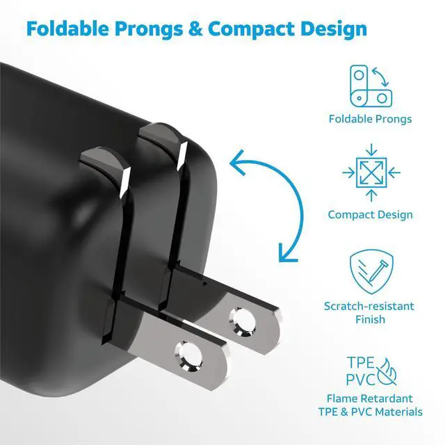 Alt view image 9 of 14 - USB-C Wall Charger 30W Fast Charging Power Adapter Foldable Prongs, Compact Travel Charger Compatible with iPhone 15, iPad, Samsung Galaxy, Pixel (Black)
