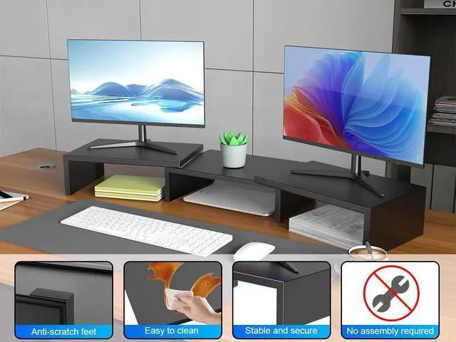 Alt view image 12 of 14 - Dual Monitor Stand for Desk, Metal Computer Stand, Desk Shelf Riser,Desktop Organizer for Home and Office Use (Black)