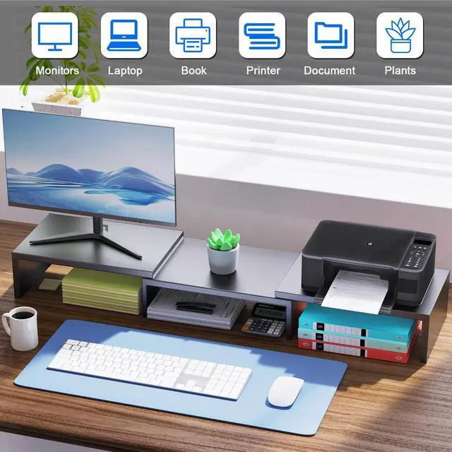 Alt view image 10 of 14 - Dual Monitor Stand for Desk, Metal Computer Stand, Desk Shelf Riser,Desktop Organizer for Home and Office Use (Black)