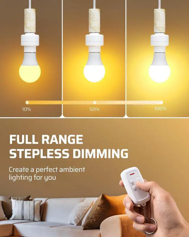 Alt view image 10 of 14 - Remote Control Light Socket with Dimmer, Wireless Light Switch, Dimmable Remote Light Bulbs Socket Switch, 100FT, E26 E27 Base with Controller, No Wiring, for Closet, Basement, ETL Listed