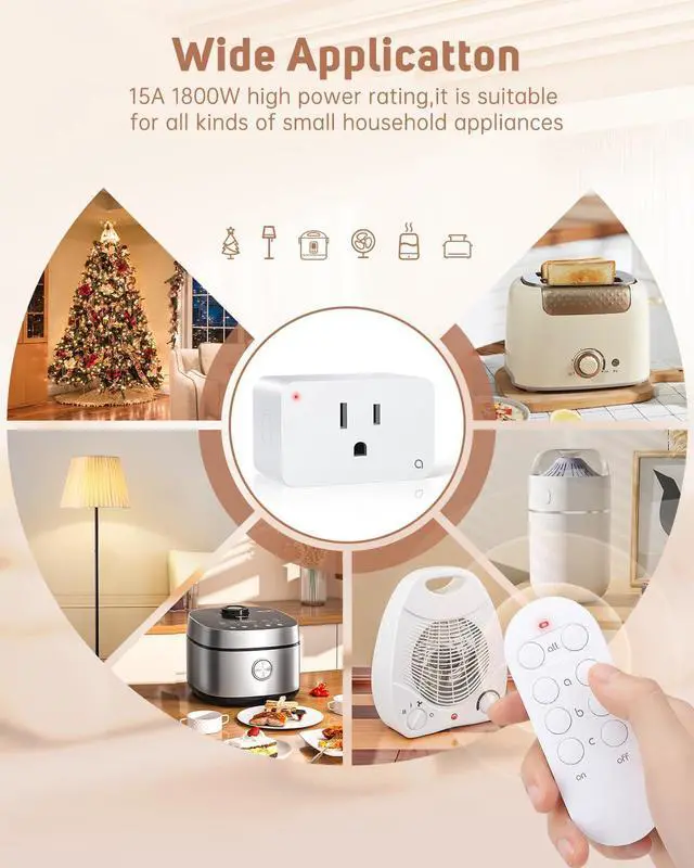 Alt view image 10 of 14 - Remote Control Outlet Plug Wireless Remote Light Switch Kit for Household Appliances 15A/1800W, 100ft Range, FCC Listed,3 Sockets + 1 Remote
