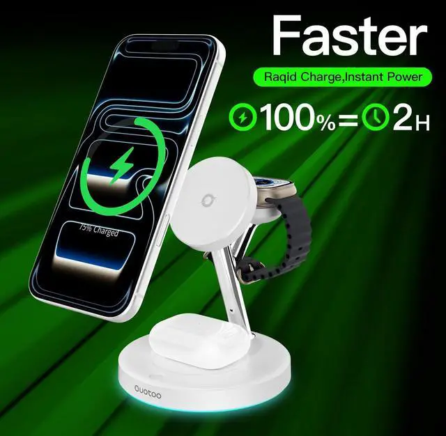 Alt view image 9 of 14 - New 3 in 1 Charging Station for Apple Compatible with Magsafe Charger Stand for iPhone 17 16 15 14 13 12 Wireless Charging Station for AirPods Wireless Charger for iWatch Series