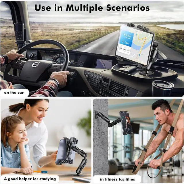 Alt view image 8 of 12 - Tablet Holder for Truck, Heavy Duty iPad Mount for Drill Base 360°Adjustable 2-Stage Arm Car Stand for All 7" - 11.5" iPad Pro,Mini,Samsung Tab,Nexus, Great for Desks,Wall, Businesses