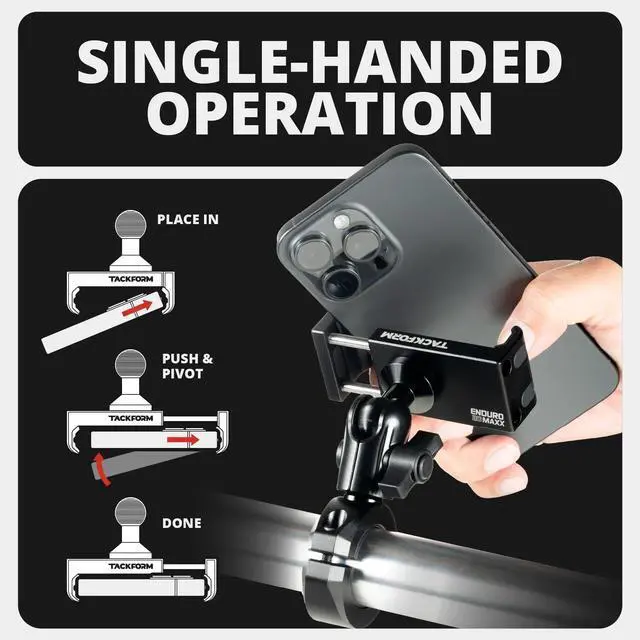 Alt view image 12 of 14 - Black Motorcycle ALL METAL Phone Mount - 20MAXX Spring Cradle | BC3 Universal Clamp Fits 7/8" to 1-1/4" Handlebars | Aluminum | Compatible with iPhones, Galaxy Devices, More | Short Reach Arm