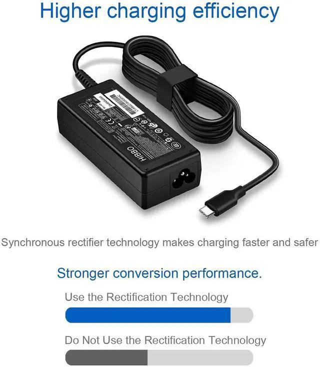Alt view image 12 of 14 - Charger Compatible with HP Laptop Chromebook 65W 45W USB C Fast Power Adapter