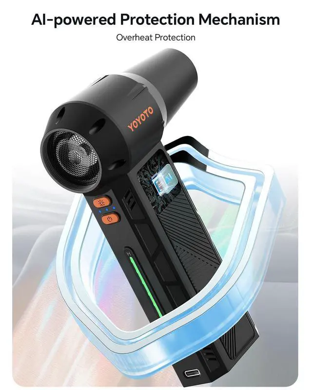 Alt view image 12 of 14 - Compressed Air Duster, 300000RPM Powerful Electric Air Duster Rechargeable with LED Light and Brushless Motor, 4-Gear Cordless Mini Air Blower for Keyboard, Computers, Car, Outdoors (Black)