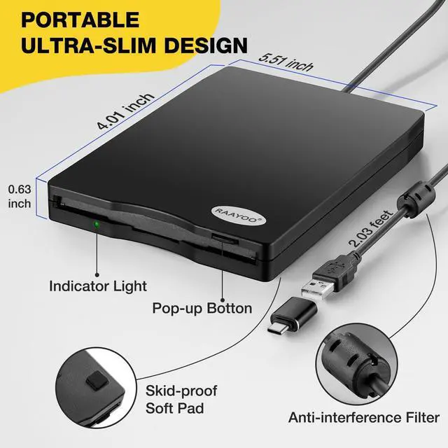 Alt view image 14 of 14 - USB Floppy Disk Reader, 3.5 inch External Portable 1.44 MB FDD Floppy Disk Drive for Windows 11/10/8/7/2000/XP PC Laptop Desktop Notebook Computer