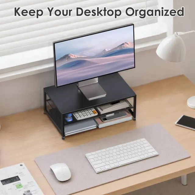 Alt view image 13 of 13 - 2-Tier Computer Monitor Stand Riser, Desk Organizer for Monitor, Printer & Laptop Stand, Desktop Workspace Organizers for Office Supplies(Black)
