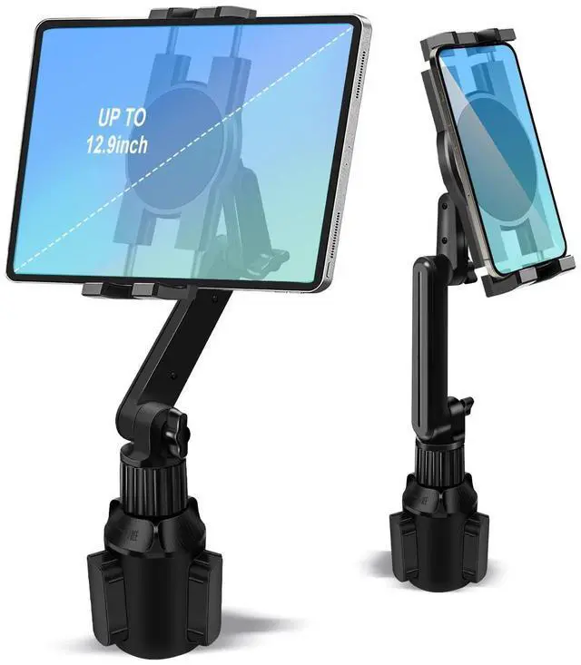 Alt view image 8 of 14 - Cup Holder Car Tablet Mount for Truck, 360° Adjustable 15" Long 2-Arm Stand Holder for iPad Pro 12.9/11/10.5/9.7/Air/Mini 6/5/4, Galaxy Tab/Z Fold 6/5/4, iPhone 17/16/Pro, 4.7-12.9" Tab &Phone