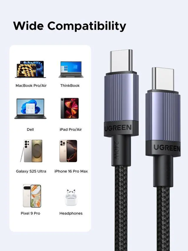 Alt view image 12 of 14 - 2-Pack 240W USB C to USB C Cable, Fast Charging USB C Cable for iPhone 17 Pro Max/16/15, Galaxy S25/S24/S23, Pixel 10/9/8, MacBook Pro/Air, ThinkBook, Dell XPS, iPad Pro/Air, Steam Deck, 3.3FT