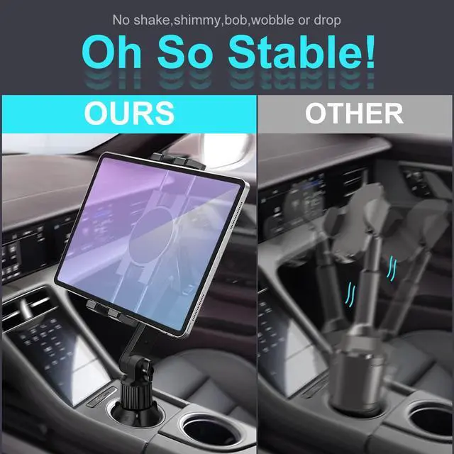 Alt view image 14 of 14 - Cup Holder Car Tablet Mount for Truck, 360° Adjustable 15" Long 2-Arm Stand Holder for iPad Pro 12.9/11/10.5/9.7/Air/Mini 6/5/4, Galaxy Tab/Z Fold 6/5/4, iPhone 17/16/Pro, 4.7-12.9" Tab &Phone