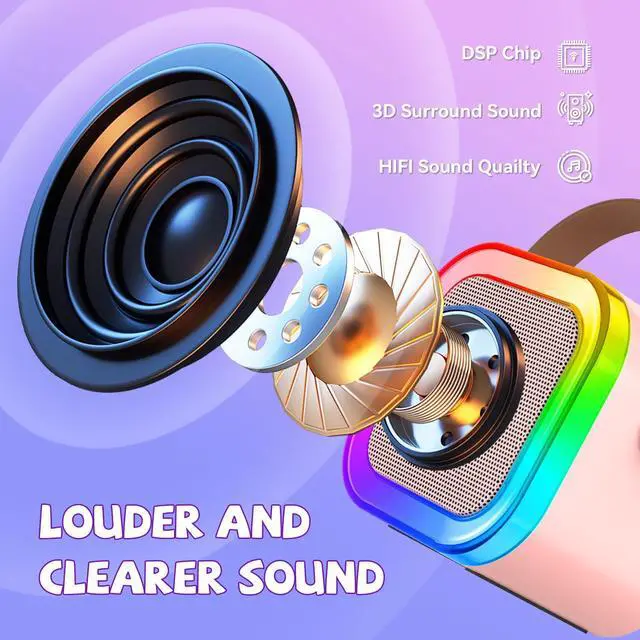 Alt view image 10 of 14 - Mini Karaoke Machine for Kids Girls Boys - Birthday Gifts for Ages 4 5 6 7 8+ Year Old - 2026 New est - Portable Bluetooth Speaker with 2 Wireless Microphone - Kids' Instrument Accessories - Pink
