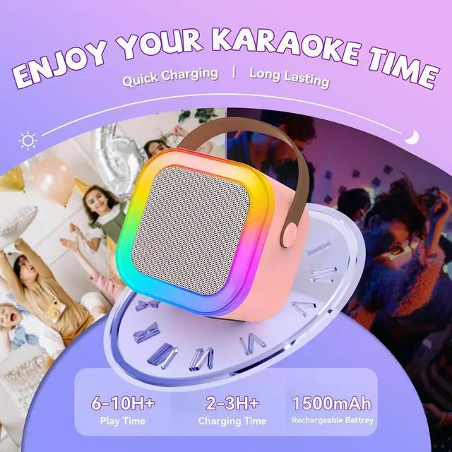 Alt view image 14 of 14 - Mini Karaoke Machine for Kids Girls Boys - Birthday Gifts for Ages 4 5 6 7 8+ Year Old - 2026 New est - Portable Bluetooth Speaker with 2 Wireless Microphone - Kids' Instrument Accessories - Pink