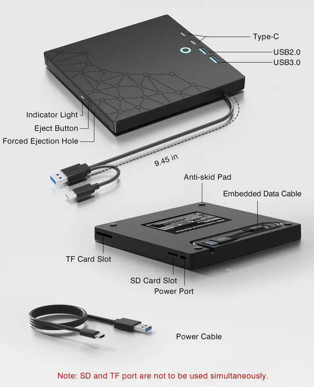 Alt view image 12 of 14 - External CD/DVD Drive for Laptop, DVD Burner CD Reader for Laptop, 8-in-1 USB 3.0 Portable CD Players with SD/TF Ports, External Disk Drive Optical for MacBook Windows 11 10 PC Linux OS