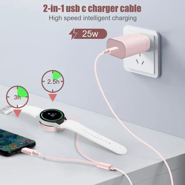 Alt view image 9 of 14 - 2 in 1 for Samsung Watch Charger, 25W USB C Fast Charger Compatible with Galaxy Watch 8/8 Classic/Ultra/7/6/6 Classic/5 Pro/5/4/4 classic/3/Active2/FE,Galaxy S25/S24/S23/Note/Z Fold,for iPhone 16/15