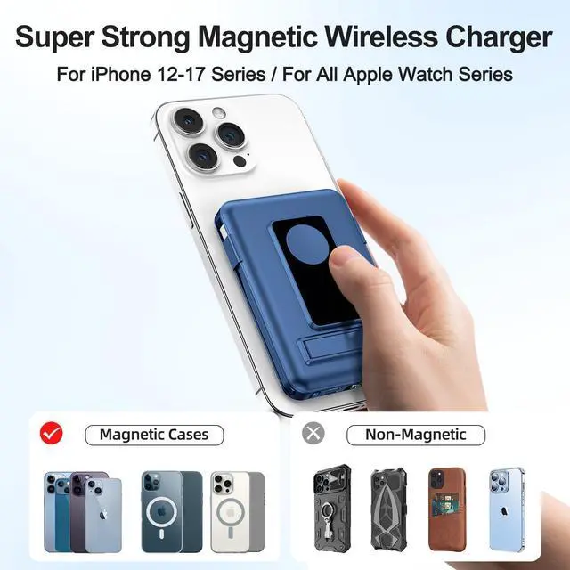 Alt view image 13 of 14 - for Magsafe Battery Pack, 10000mAh Power Bank for iPhone with Built-in Cables, 20W Fast Charging Magnetic Wireless Portable Charger with Stand for iPhone 17/16/15/14/13/12/Apple Watch Series
