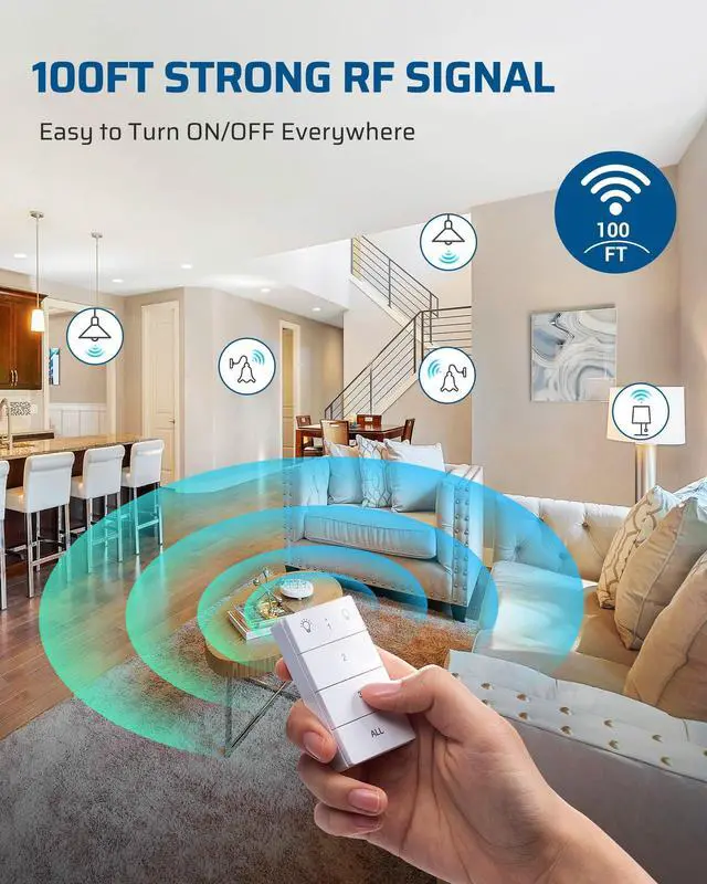 Alt view image 12 of 14 - Remote Control Light Socket, Wireless Light Switch for Pull Chain Light Lamp Fixtures, 100FT Range, No Wiring Needed, ETL Listed(1 Wall Mounted Controller+2 Socket, Shorter Version)