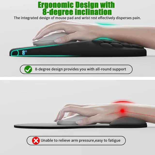Alt view image 8 of 12 - Ergonomic Mouse Pad with Wrist Support, Wrist Rest Pain Relief Mousepad Memory Foam & Non-Slip PU Base for - Gaming, Office and Home (Black)