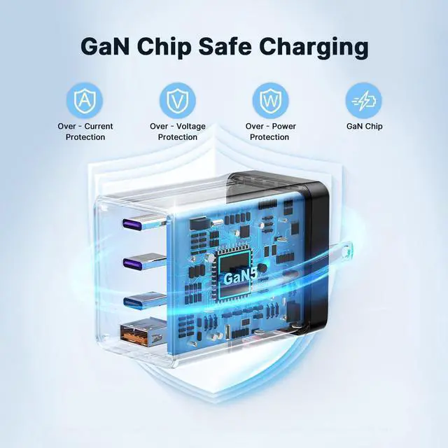 Alt view image 10 of 12 - 2 Pack 200W USB C Charger Block, Foldable 4-Port GaN5 Super Fast Charger USB C, Dual 65W Type C Charging Block, Laptop Fast Charging Adapter for MacBook Pro/Air, iPad, iPhone, Samsung Galaxy Black