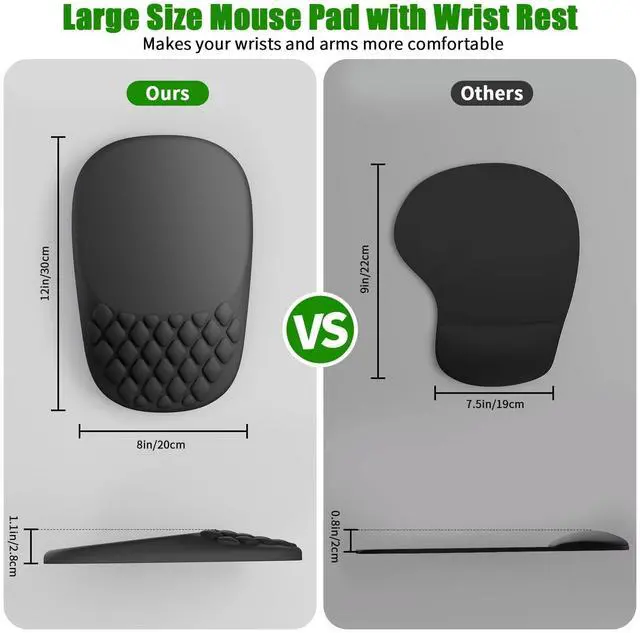 Alt view image 11 of 12 - Ergonomic Mouse Pad with Wrist Support, Wrist Rest Pain Relief Mousepad Memory Foam & Non-Slip PU Base for - Gaming, Office and Home (Black)