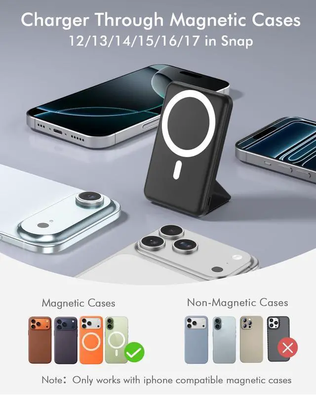 Alt view image 9 of 14 - for Magsafe Battery Pack, Foldable 10000mAh Magnetic Power Bank with USB-C Cable LED Display 22.5W PD Fast Charging Wireless Portable Charger for iPhone 17/16/15/14/13/12 Series-Black