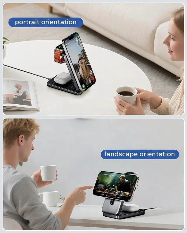 Alt view image 12 of 14 - Foldable 3in1 Charging Station for Magsafe, Travel Phone and Watch Charger for Apple, Wireless Charging Dock for Multiple Devices iPhone 17 16 15 14 13 12 Series/Apple Watch/Airpods