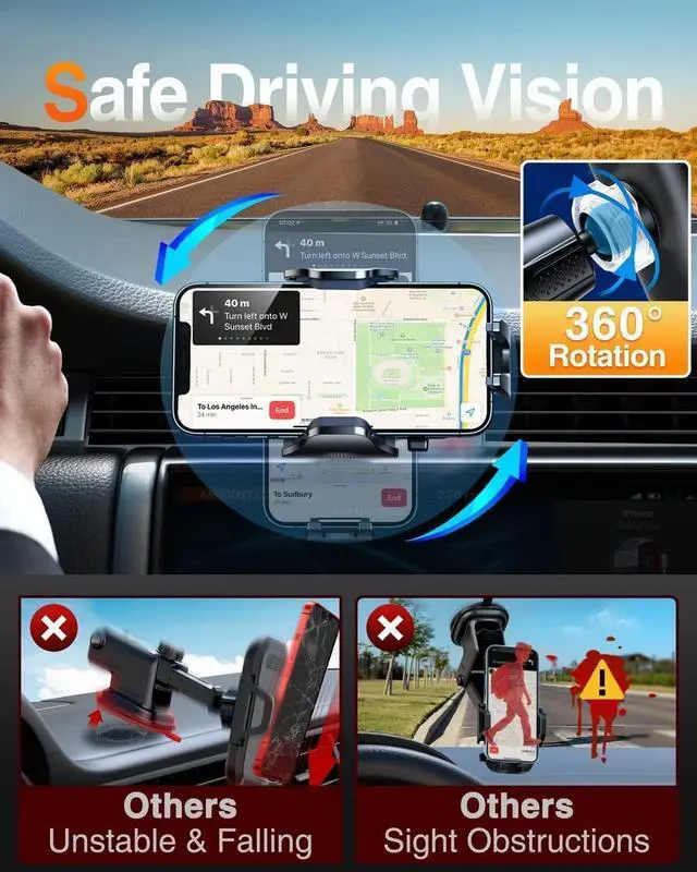 Alt view image 12 of 14 - 2026 Phone Holders for Your Car Ultimate Military-Grade Car Phone Holder MountPatent & Safety CertsUpgraded Shockproof Truck Air Vent Phone Mount for iPhone 17 Pro Max 16 15 Samsung Android