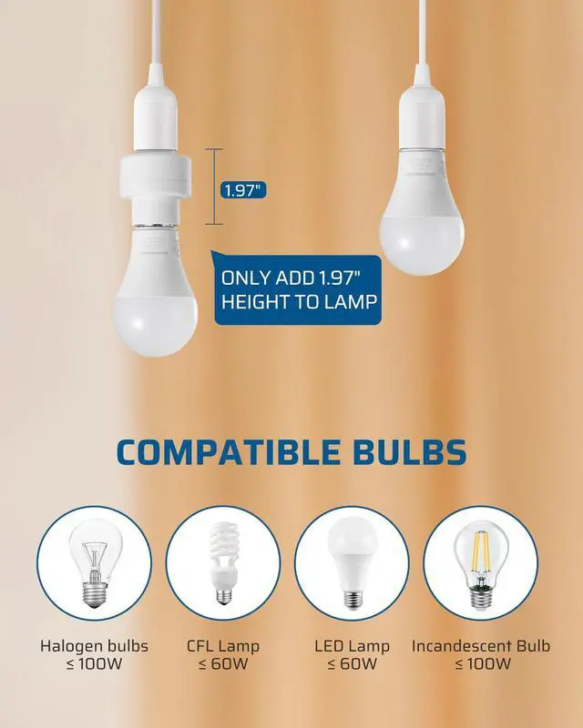 Alt view image 13 of 14 - Remote Control Light Socket, Wireless Light Switch for Pull Chain Light Lamp Fixtures, 100FT Range, No Wiring Needed, ETL Listed(1 Wall Mounted Controller+2 Socket, Shorter Version)