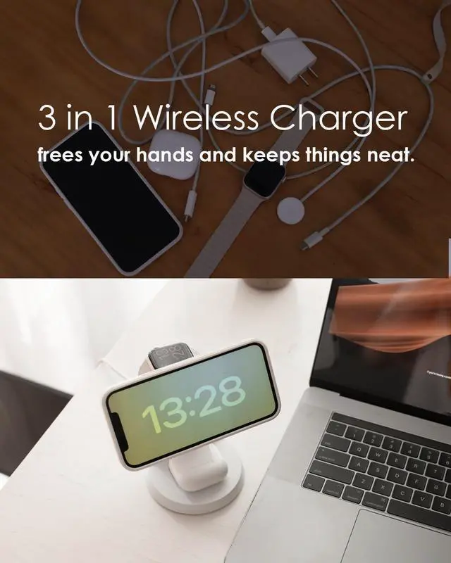 Alt view image 8 of 12 - Wireless Charger Compatible with Mag-Safe,3 in 1 Charging Station for iPhone17/16/15/14/13/12 Series, Apple Watch,AirPods,15W Fast Charging (Adapter Included)