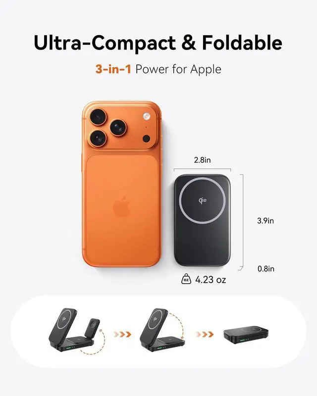 Alt view image 9 of 14 - 3 in 1 Wireless Charging Station, Qi2 Certified 15W Travel Charger for Apple Multiple Devices, Foldable Magnetic Wireless Charger Stand for iPhone 17 16 15 14 13 12 Series Apple Watch AirPods