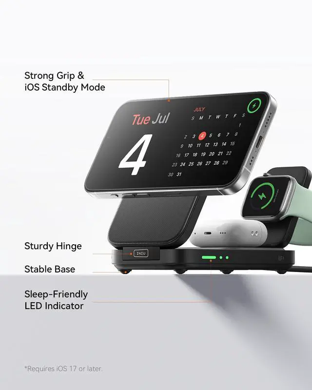 Alt view image 12 of 14 - 3 in 1 Wireless Charging Station, Qi2 Certified 15W Travel Charger for Apple Multiple Devices, Foldable Magnetic Wireless Charger Stand for iPhone 17 16 15 14 13 12 Series Apple Watch AirPods
