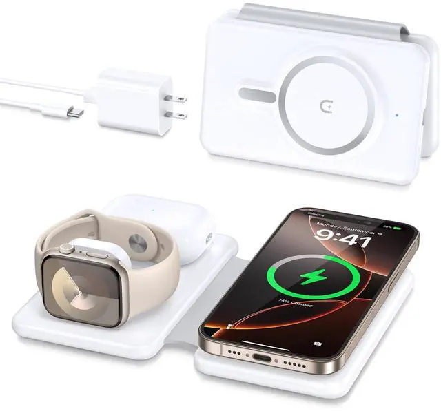 Alt view image 8 of 14 - Magnetic Wireless Charger for iPhone: 3 in 1 Travel Charging Station for Apple Devices for iPhone 17 Air 16 15 14 13 12 Pro Max Plus - Foldable Charging Pad for Apple Watch Series & Airpods 4 3 2 Pro