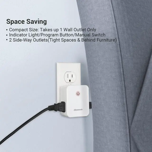 Alt view image 9 of 14 - 2 Side Outlets Remote Control Outlet with 2 Remotes, No Interference Wireless Remote Outlet Light Switch with 2 Outlets, 15A/1875W, 100ft RF Range, Programmable