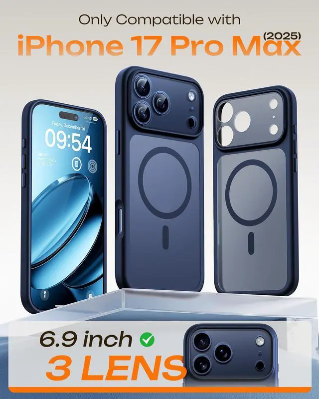 Alt view image 9 of 14 - for 17 Pro Max Case, Built-in Magnetic Ring, Compatible with Magsafe, Translucent Matte Phone Case for 17 ProMax 6.9 inch (Dark Blue)