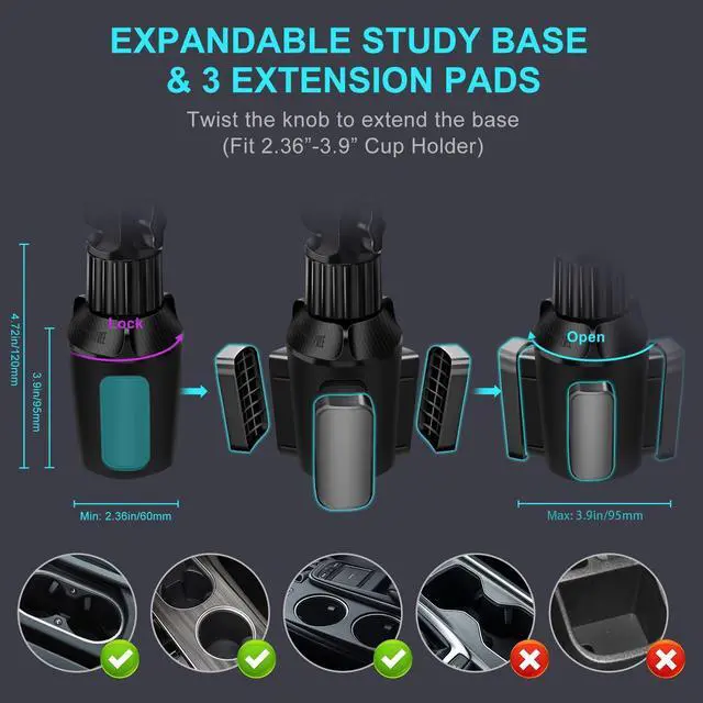 Alt view image 9 of 14 - Cup Holder Car Tablet Mount for Truck, 360° Adjustable 15" Long 2-Arm Stand Holder for iPad Pro 12.9/11/10.5/9.7/Air/Mini 6/5/4, Galaxy Tab/Z Fold 6/5/4, iPhone 17/16/Pro, 4.7-12.9" Tab &Phone
